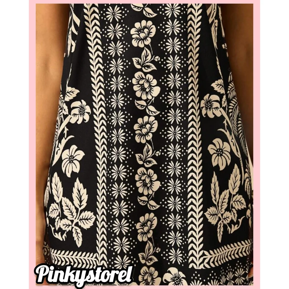 Floral Halter Neck Dress - Black and White - Picture 7 of 7